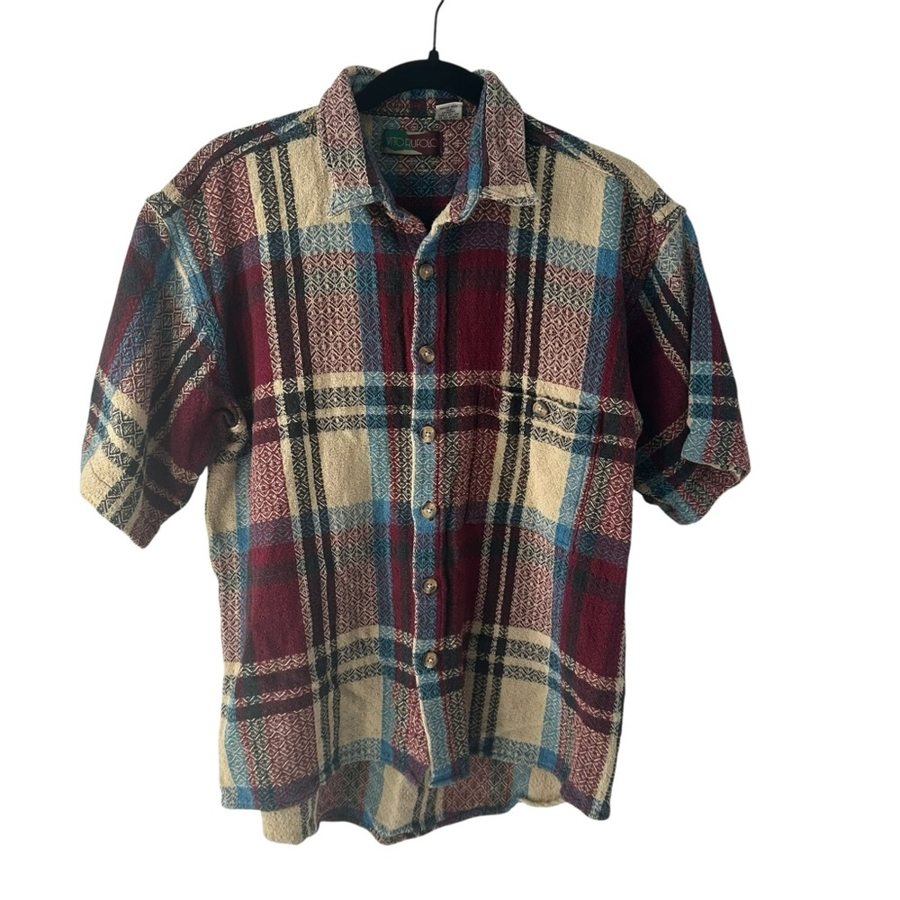 Vito Rufolo Men's 100% Cotton Textured Weave Soft Casual Plaid Button-Down Shirt